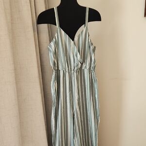 Pink Rose Striped Jumpsuit in Blue and White